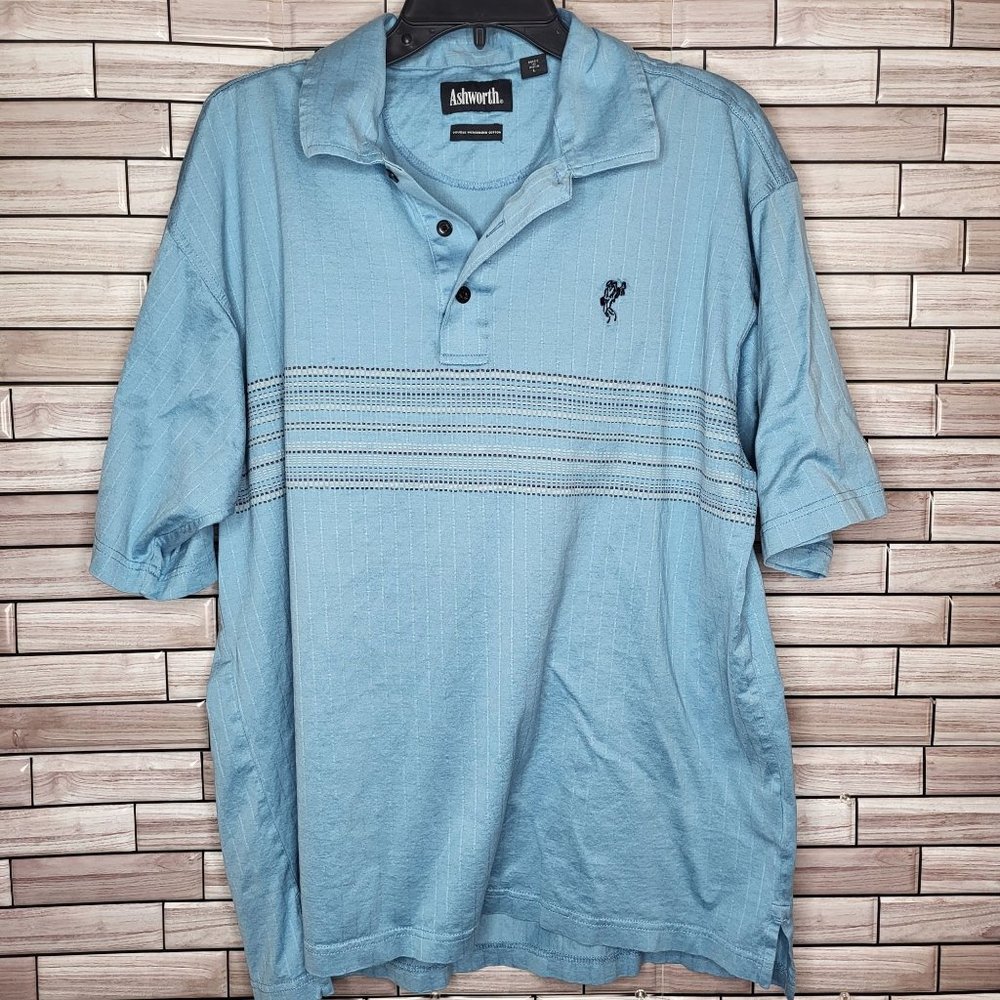 Ashworth Men's Large Polo Shirt Blue Short Sleeve Top‎